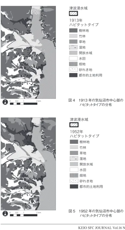 図 5　1952 年の気仙沼市中心部の ハビタットタイプの分布