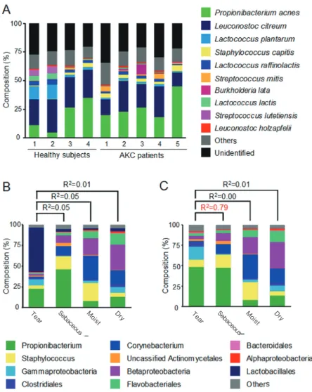 Figure 1　Comparisons of tear microbiota compositions between healthy subjects  and AKC patients.