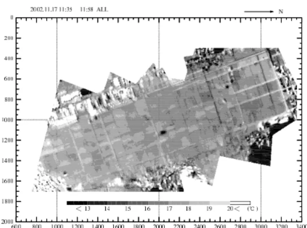 図 4: 航空機からの熱赤外画像 2002 年 11 月 17 日 11 時 58 分 Fig.4 Thermal image at 11:58 JST on November 17, 2002.
