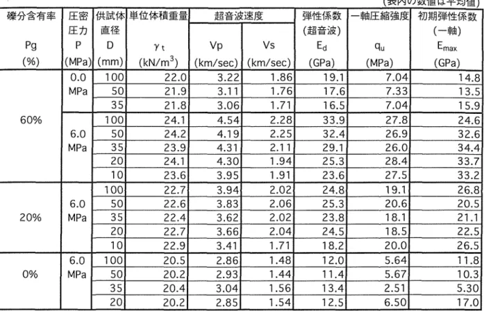 表 6 . 3 ‑ 1 人工磯岩の室内試験結果