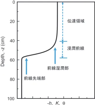 Fig. 3 浸潤過程の分布の模式図．