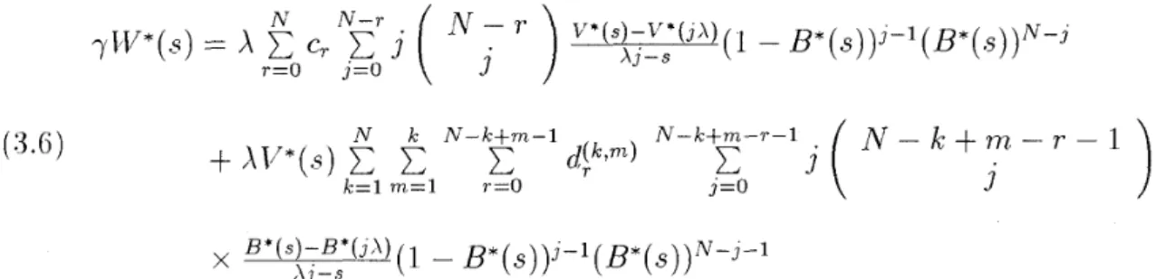 Table  1  depicts  values  of  \V(.)  when  we  increase  the  offered  load  p  =  N  A  b,  and  vary  the mean vacation  time  v