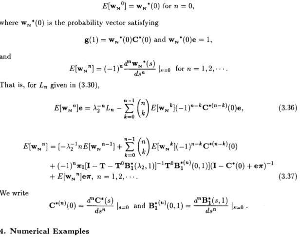 Figure 4.1  shows  the mean  sojourn  time  E[hNl  of the non-priority Poissonian customers  for  a  PH-MR,M/D1,D2/1  with  preemptive  resume  discipline,  where  priority  and   non-priority  customer  service  times  have  constants,  111- 1  =  d1  and
