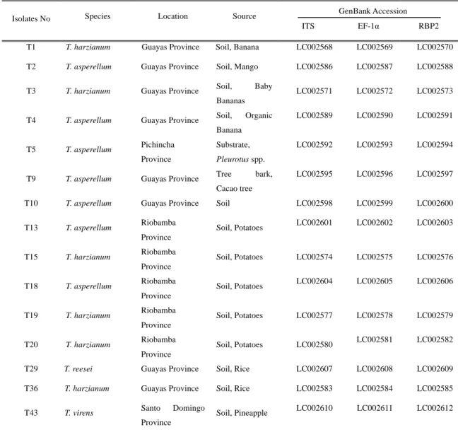 Table 2.3. Molecular classification of the Ecuadorian Trichoderma isolates. 