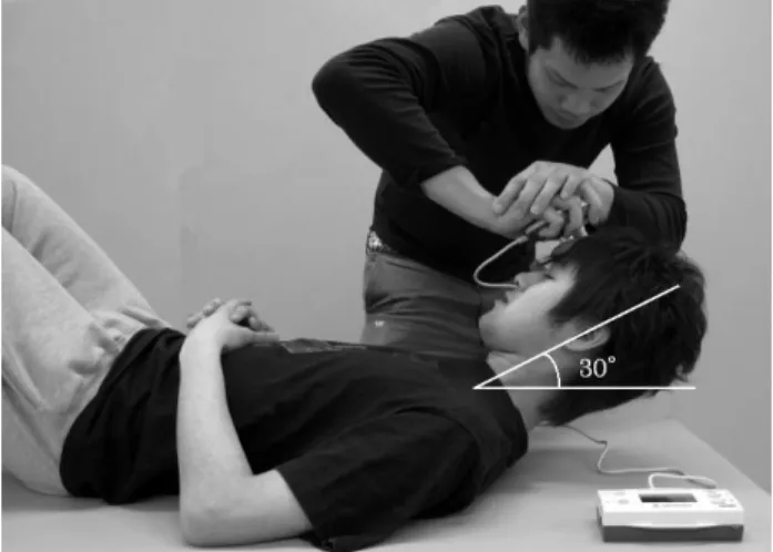 Fig. 1    The measurement of neck flexion force 
