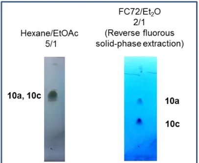 Figure  2-3.TLC  for  hydrogenation  of  15  using  organic–organic  solvent  or  fluorous–