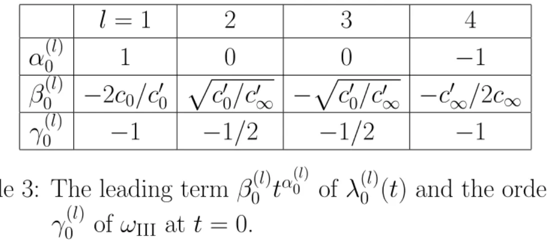 Table 3: The leading term β 0 (l) t α (l) 0 of λ (l) 0 (t) and the order γ 0 (l) of ω III at t = 0.