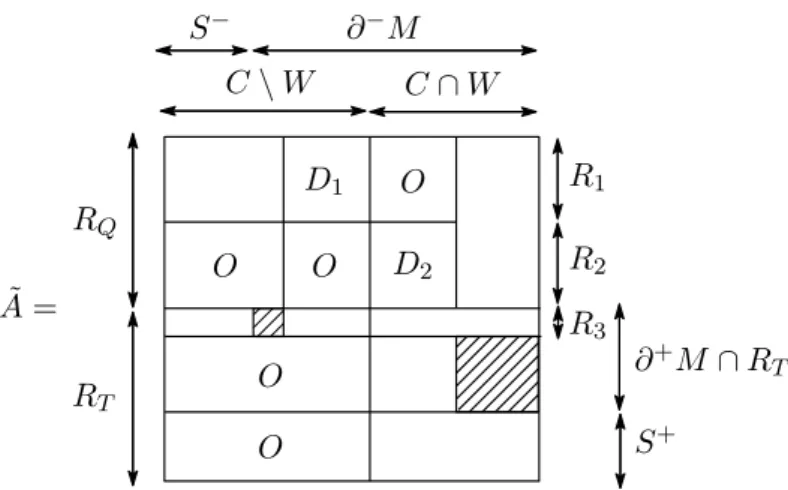 Figure 1: An LM-matrix obtained at the termination of Algorithm for the Rank of an LM-matrix, where shaded squares represent nonsingular matrices.