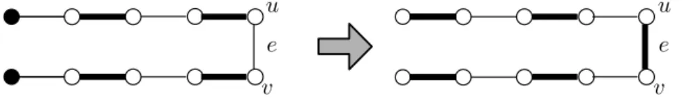 Figure 3: Augmentation. (Thick edges are in ˆ F and the black vertex is a source vertex.) suﬃcient condition for R( ˆ B) \ { v } ∈ F ˆ B◦ 