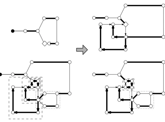 Figure 7: The two graphs above are ˆ G and those below are G. The dotted box indicates W ∈ Υ and the nested three dashed boxes indicate Y, Y ′ , Y ′′ ∈ ∆, where Y ′′ ⊆ Y ′ ⊆ Y and z( L Y ′ ) = z( L Y ) = 0.