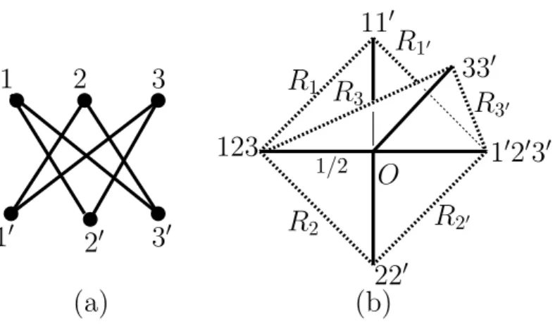 Figure 7: (a) an anticlique bipartite commodity graph and (b) its F-complex realization