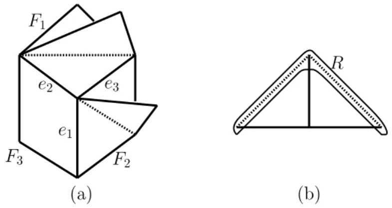 Figure 3: (a) violation of the ﬂag condition, and (b) violation of the local convexity (2.2) (i) the edge set of Γ 0 is partitioned into two types of edges, called legs and