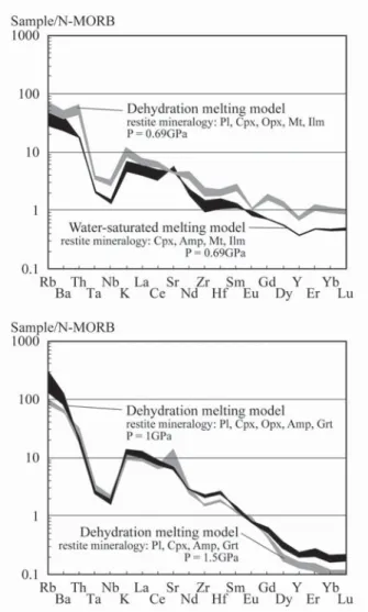 Fig. 10. Results of calculation for partial melting models (modified from Kamei and Takagi, 2003).