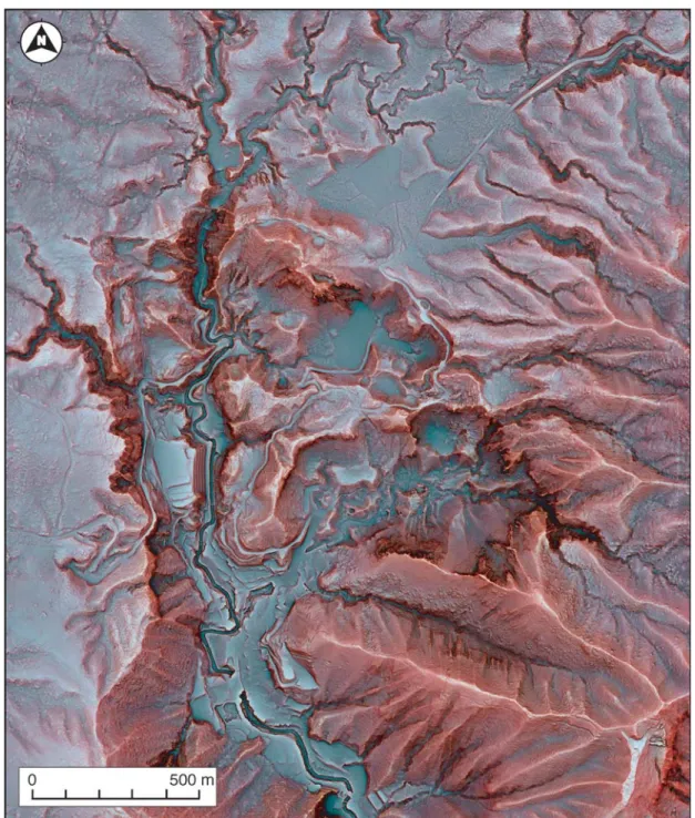 Fig. . Three-dimensional digital map of the Noboribetsu Geothermal Field, expressed using the Red Relief Image Map technique.
