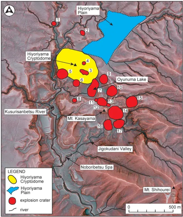 Fig. . Interpretation of the map shown in Fig. . The names and dimensions of the numbered craters are listed in Table .