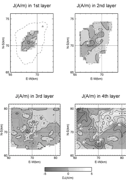 Fig. 3 . A - D magnetic structure of Suwanose-jima volcano derived from aeromagnetic anomalies