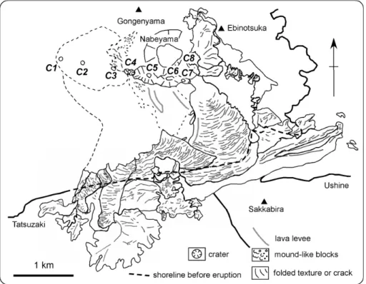 Fig. 2 . Surface features of the +3+. ῌ +3+/ eruptive products on the eastern ﬂank of Sakurajima Volcano.