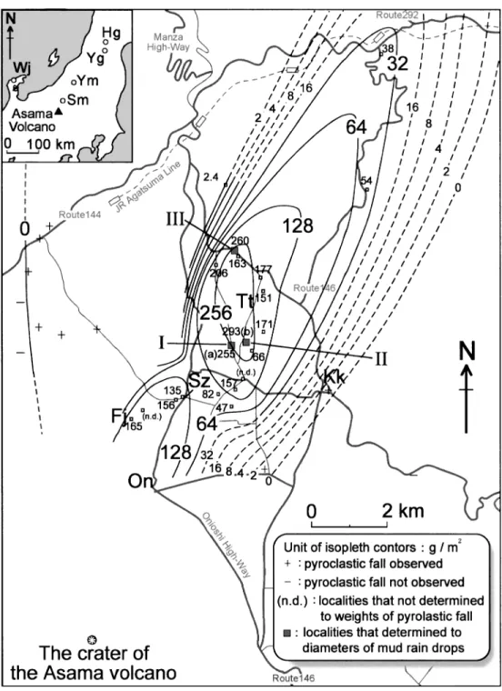 Fig. . . An isopleth map of the pyroclastic fall deposit that accompanied with the eruption which occurred in September ,- , ,**