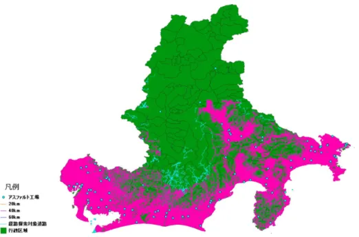 図 - 5.3 供給圏域の可視化図（静岡県と隣接県）供給圏域 40km 