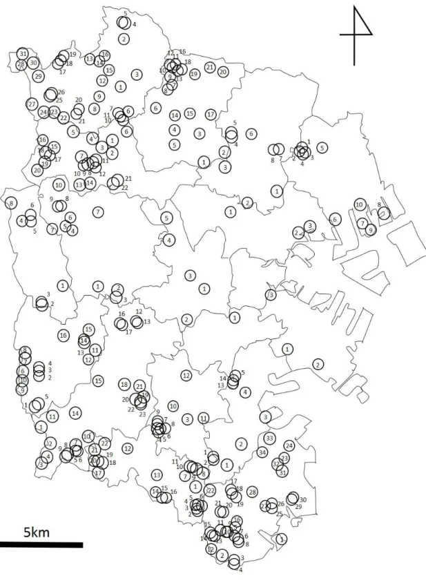 図 2.  調査地とした横浜市内の 236 地点 