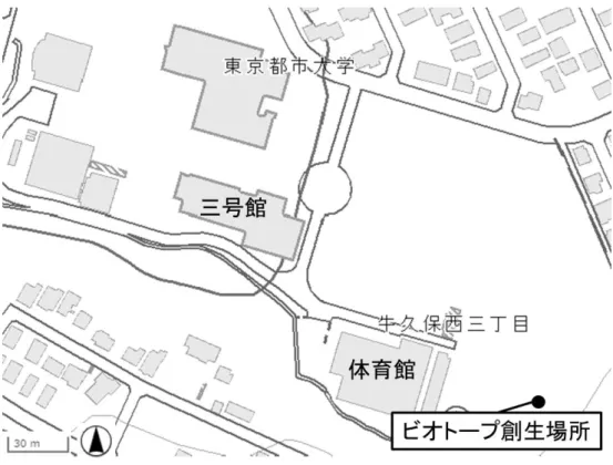 図 4-3  チョウのビオトープ創生場所（国土地理院の地理院地図を使用） 