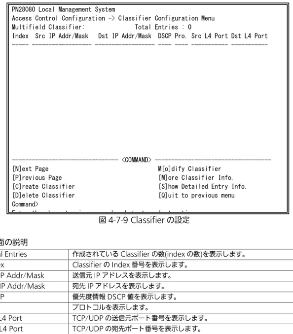 図 4-7-9 Classifier の設定  画面の説明 