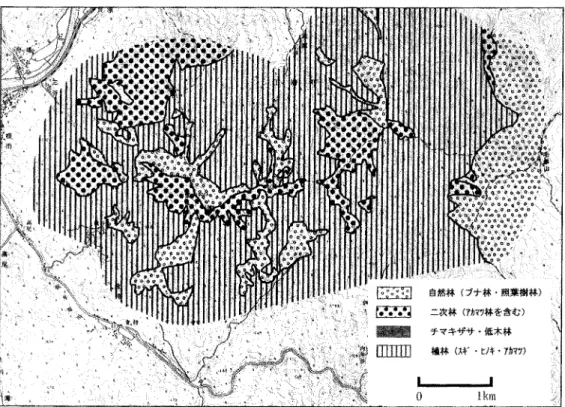 図 6  宝仏 山地域 の現存植生図 (国 土地理院発行 1/2.5万「 根雨」 「 美作新庄」 を使用 )