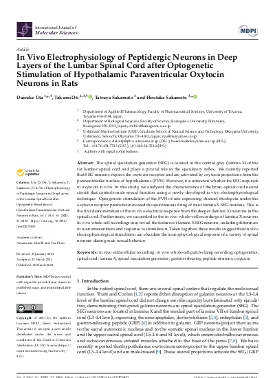 In Vivo Electrophysiology Of Peptidergic Neurons In Deep Layers Of The ...