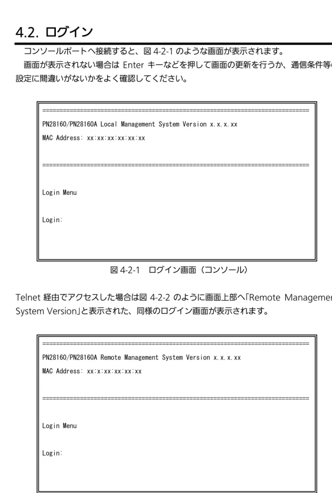 図 4-2-1  ログイン画面（コンソール） 