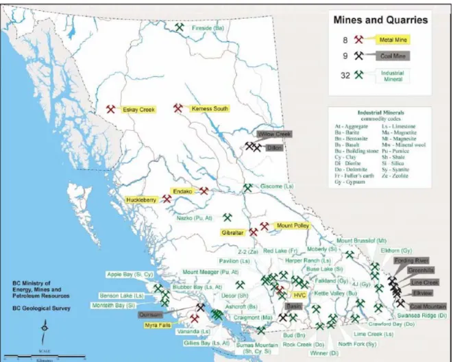図表 2-14  ブリティッシュ・コロンビア州の稼行鉱山 