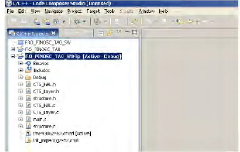 図  7 Code Composer Studio のプロジェクトのエクスプローラ表示 (C/C++ タブ) 