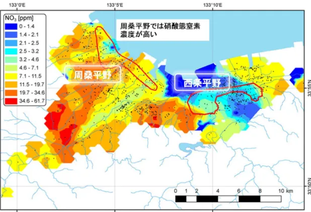 図 2-12  地下水の硝酸態窒素濃度の分布 