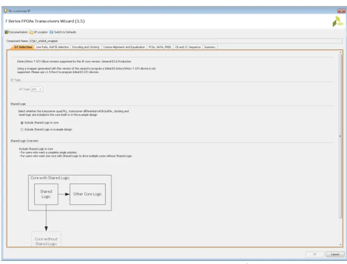 図 10  に示す [Line Rate, RefClk Selection]  タ ブに進みます。 [Protocol]  ド ロ ッ プダ ウ ン  リ ス ト か ら  [3g sdi] を選択 し ます。 こ れで、3G-SDI 動作用のすべての設定が完了です。 こ のプ リ セ ッ ト を基準 と し て使用し 、6G-SDI および 12G-SDI アプ リ ケー シ ョ ン向けに ウ ィ ザー ド の設定を変更 し ます。 [Line Rate (Gbps)] は、 使用す る  PLL お 