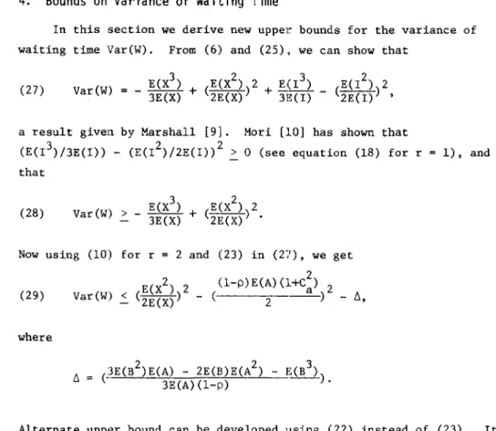 TABLE  2.  Upper  and  Lower  Bounds  for  Variance  of  \~aiting  Time  Var(W). 