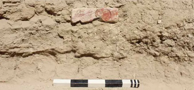 図 4　日乾レンガの壁体から新たに発見されたウセルハトの葬送コーン Fig.4  Another funerary cone of Userhat in situ in the mud-brick wall