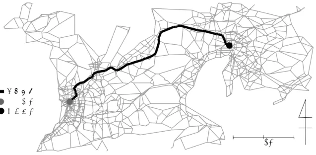 図 11 から，枝の短縮により得られた代替経路は，現在の新名神高速道路と同じような経路