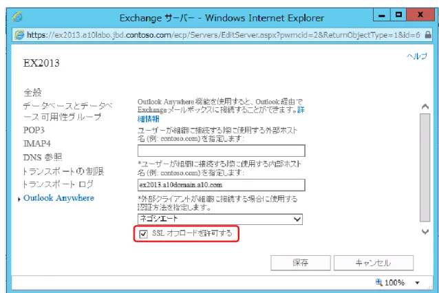 図 31 : Exchange Server 2013 Outlook Anywhere SSL オフロード設定 