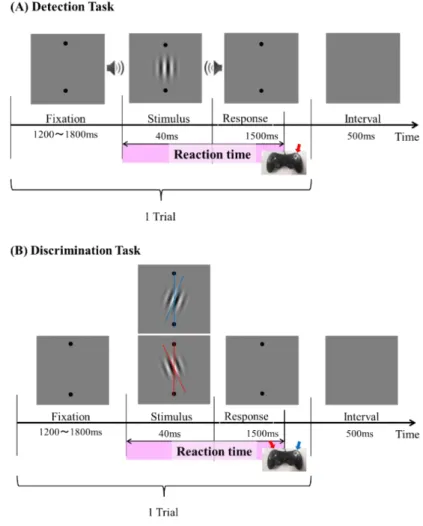 Figure 2.1 Experimental design. (A) Schematic representation of detection task for one  trial sequence