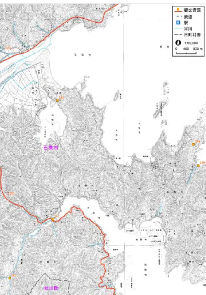 図 2-1-165(1)  石 巻 市 に お け る 主 な 観 光 資 源 の 分 布  