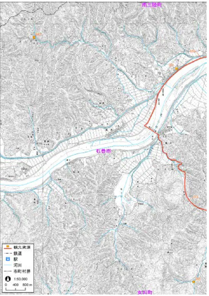図 2-1-165(2)  石 巻 市 に お け る 主 な 観 光 資 源 の 分 布  