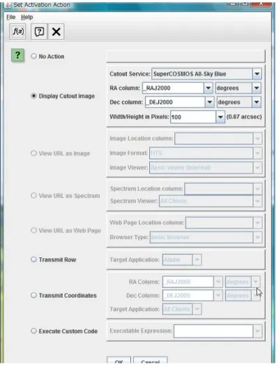 図 3: 対象天域の画像表示等に用いる、Set Activate Action ウィンドウ
