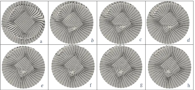 Fig. 4.11. Vector plots of the secondary flow for Re  =1090, and 