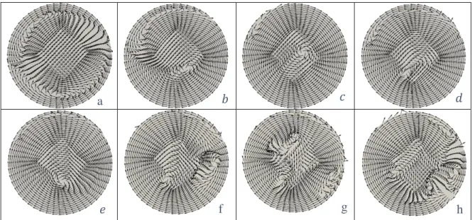 Fig. 4.13. Vector plots of the secondary flow for Re =1090, and 