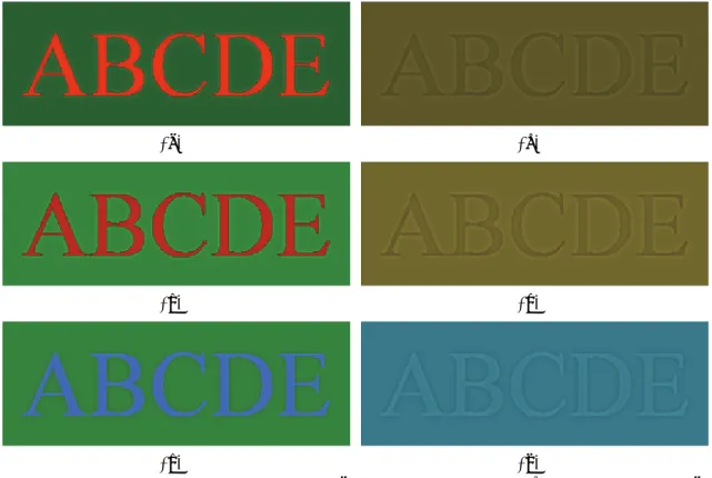 図 7：試験画像に対する RGHE による実験結果(a)試験画像 1（p=0.05），(b) P 型色覚における(a)の見え方，