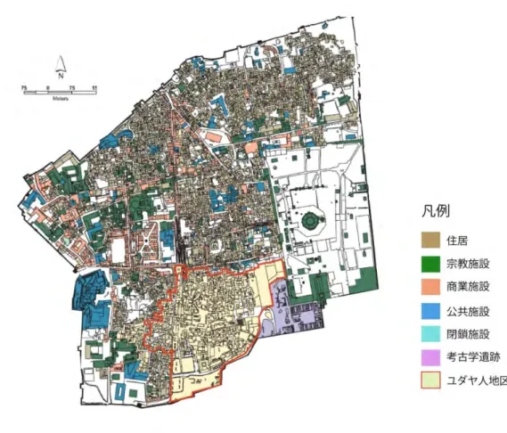 図 5 ． エ ル サ レ ム 旧 市 街 に お け る 土 地 利 用   出 典 ： W e l f a r e   A s s o c i a t i o n ( 2 0 0 3 ) , p 