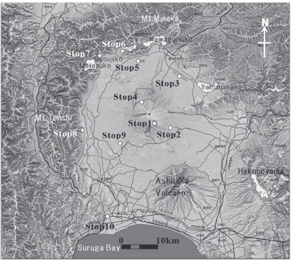 Fig.  1 . Topographic map of Fuji Volcano and surrounding area. (source: Chiba, 2011)