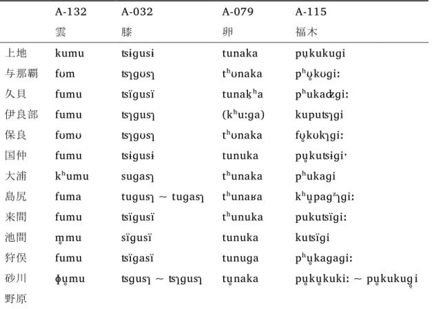 表  6  u : a の不規則的な対応の例