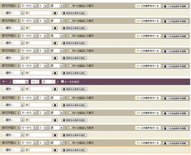 図 7-8 ：前方・後方共起条件入力フィールド
