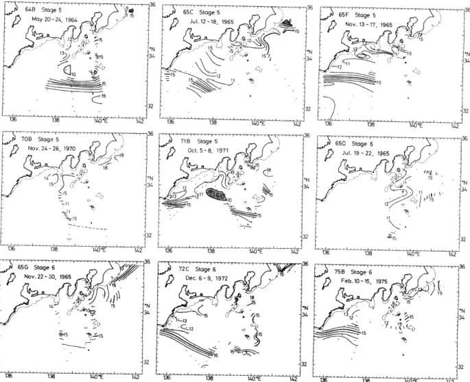 Fig・ 8 ・ T ・ mpe ・・ 1 ． urc 　 di ・ 1 ． ・ ib ・ ti ・ ns 　at ・ d ・ pth ・ f 　 200 　m 　 i ・ 1 ・ ・ t ， 　st ・ ges 。 f ・ t ， he 　 t ， ， an ， iti 。 1 、 丘 。 ln ・ t ， he 　 n ， a ， sh 。 ， e