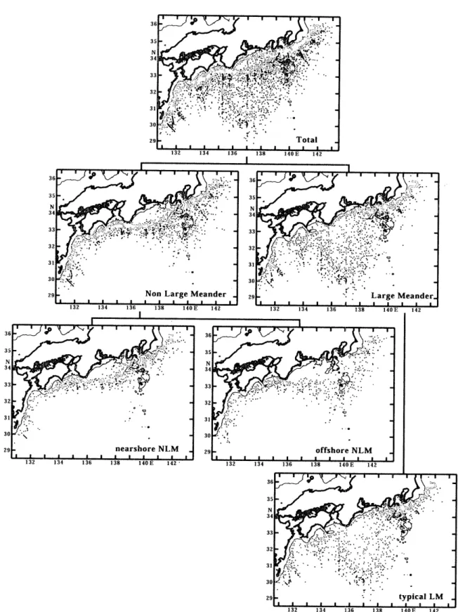 Fig. 5. Points  of   t5QC   at   a   depth   of   200   m   (red)   and 130C   at   400   m   dept,h (blue) during 1971 80, indicating
